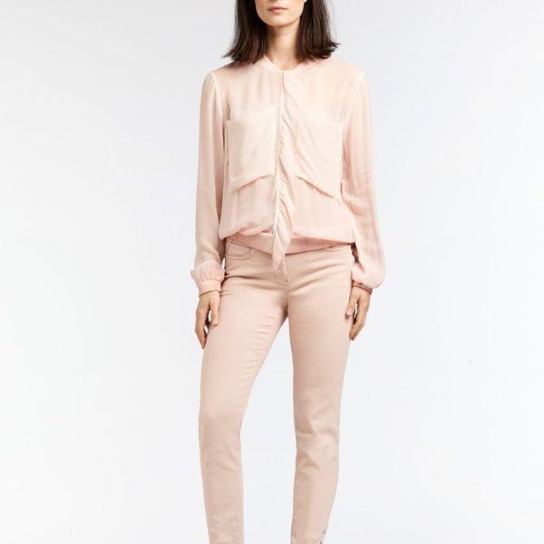 Sandwich sheer ruffle bomber jacket in pale pink available at colmershill.com