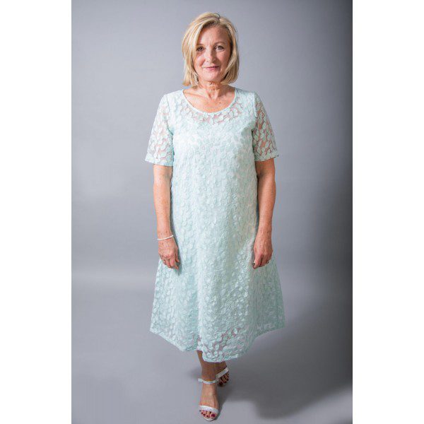 Out of Xile Midi Dress with embroidered leaf design in aqua available at colmerhill.com