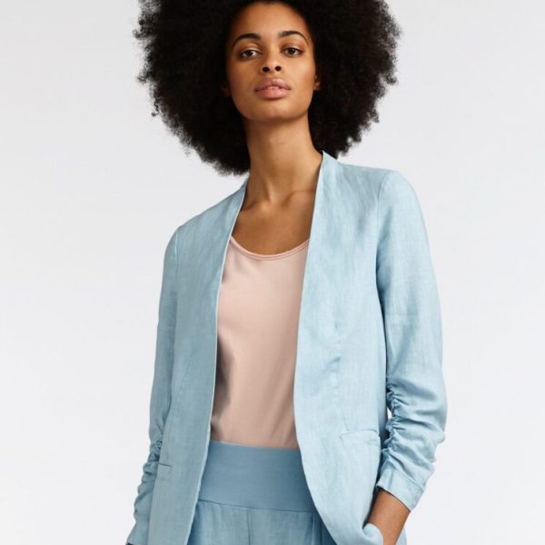 Sandwich Forget-Me-Not Linen Jacket has ruched sleeves and is available from colmershill.com