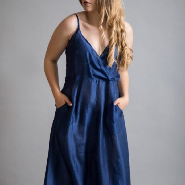 Yavi silk slip dress in a luxurious blue colour available at colmershill.com