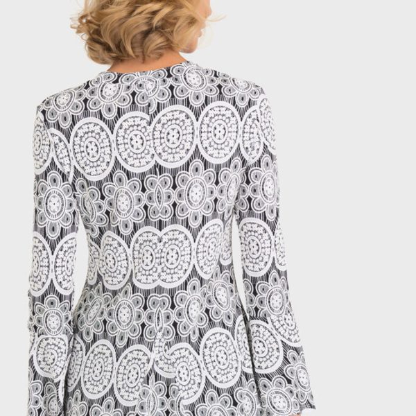 Joseph Ribkoff Lace Overlay Top with full length bell sleeves available on colmershill.com