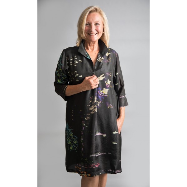 Yavi silk shirt collar dress black available on colmershill.com