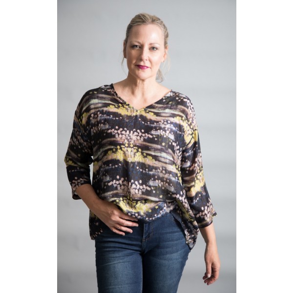 Yavi Silk Box Top Black with Lemon & Dusky Pink available on colmershill.com