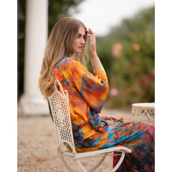 From My Mother's Garden Relaxed Long Robe/Gown From new wearable art label, From My Mothers Garden. Long Robe in an exclusive almost Monet-esque print called Beech Tree Reflections available on colmershill.com