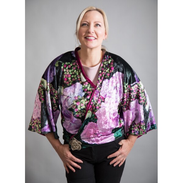 Velvet Reversible Kimono From new wearable art label, From My Mother's Garden, a stunning reversible floral kimono in a sumptuous hydrangea print. Available on colmershill.com.