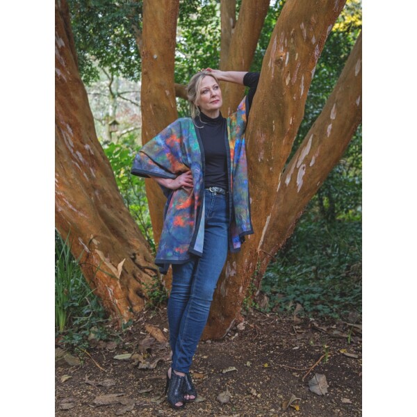 Mid-length kimono, from new wearable art label, From My Mother's Garden, a lightweight mid-length kimono in an exclusive print called Beech Tree Reflections. Available on colmershill.com