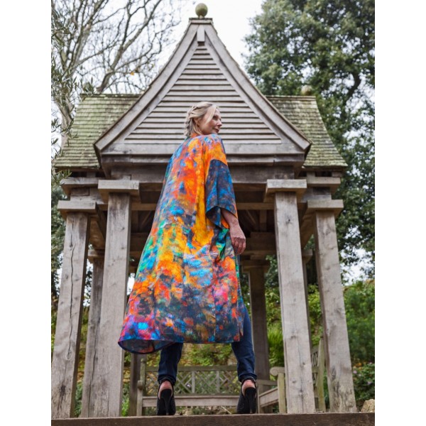 Relaxed Long Gown From new wearable art label, From My Mothers Garden. Long Robe in an exclusive almost Monet-esque print called Beech Tree Reflections available on colmershill.com