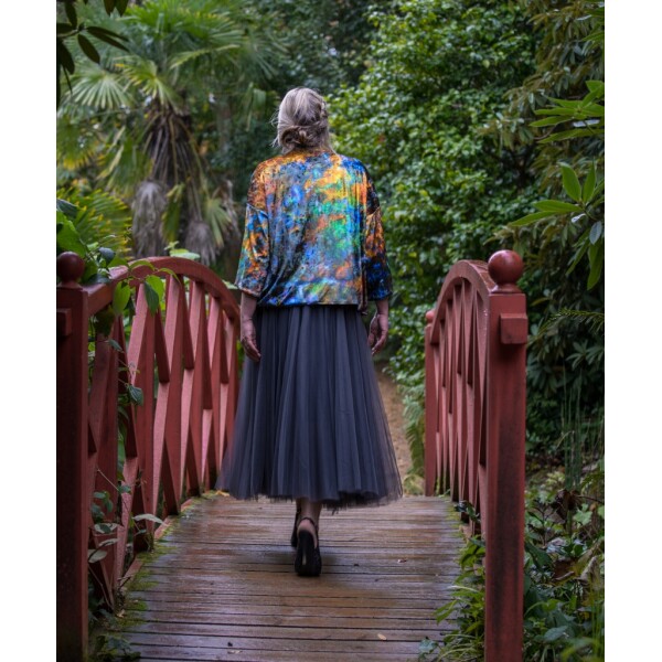 Printed Velvet Reversible Kimono,From new wearable art fashion label, From My Mother's Garden, a reversible velvet kimono jacket in an exclusive print, Beech Tree Reflection. Available on colmershill.com