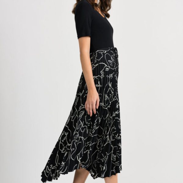 Joseph Ribkoff Pleated Skirt Dress with an arty line print in black and white available on colmershill.com