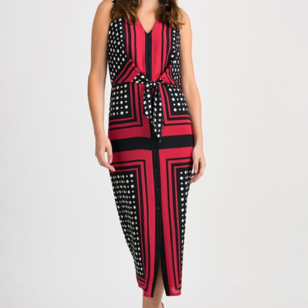 Joseph Ribkoff Red, White & Black Polka Dot and Stripe Dress available on colmershill.com