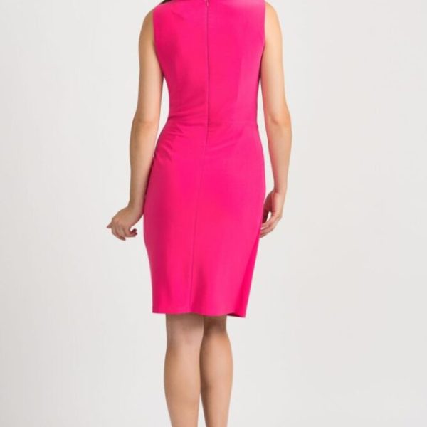 Joseph Ribkoff pink sleeveless dress with twisted knot detail on the waist giving a wrap style. Available on colmershill.com