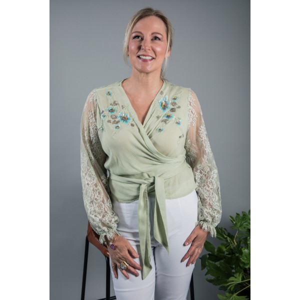 Bl^nk Emman Wrap Top Sage available on colmershill.com
