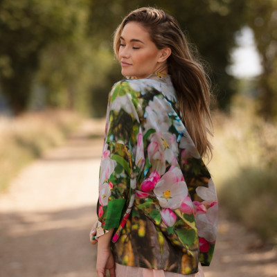 From My Mother's Garden Blossoming Kimono with its apple blossom print available on colmershill.com