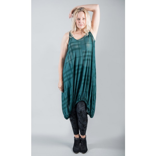 Elsewhere Petrol Green checked mesh dress has an elasticated hemline and is sleeveless. Available on colmershill.com
