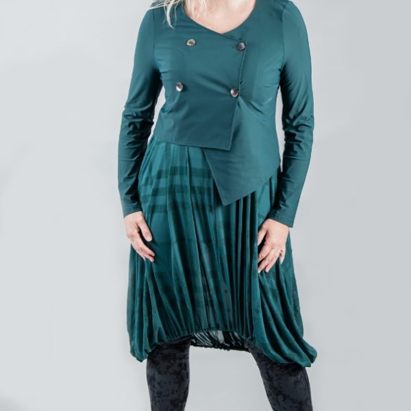 Elsewhere cropped jacket in petrol green with asymmetric hemline available on colmershill.com
