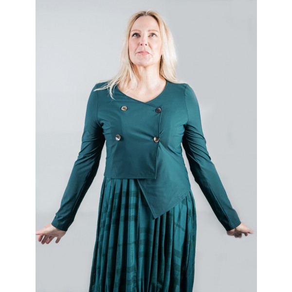 Elsewhere cropped jacket in petrol green with asymmetric hemline available on colmershill.com