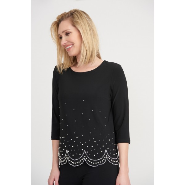 Joseph Ribkoff beaded and embellished top in maroon and petrol available on colmershill.com