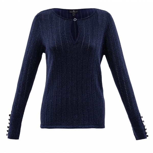 Marble Navy Jumper With Button Detail