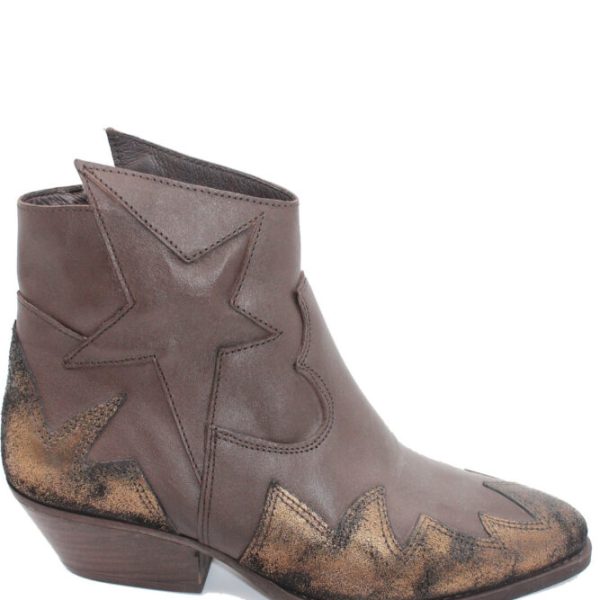 Felmini chocolate brown and bronze star ankle boot in leather are limited edition and available from colmershill.com