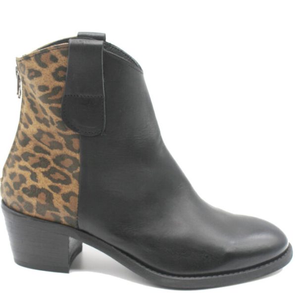 Felmini Black ankle leather boot with leopard print back is a limited edition available on colmershill.com