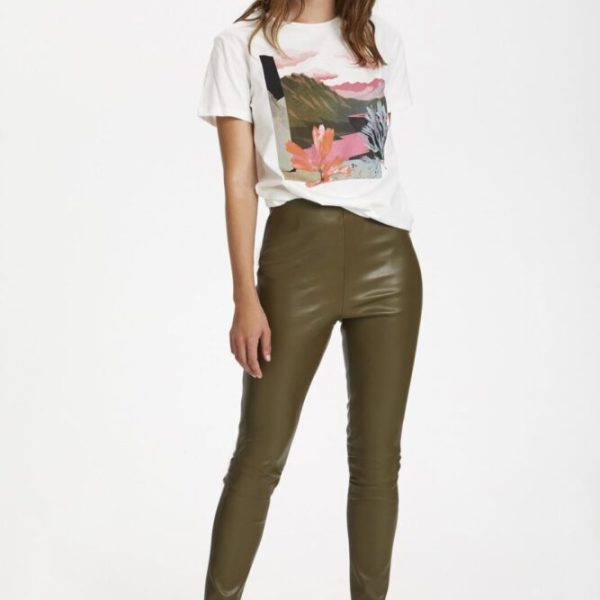 Soaked in Luxury Pleather Leggings Military Olive available on colmershill.com
