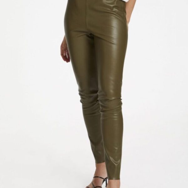 Soaked in Luxury Pleather Leggings Military Olive available on colmershill.com