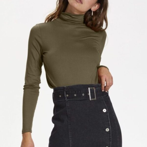 Soaked in Luxury Military Olive Hanadi Rollneck long sleeve top available on colmershill.com