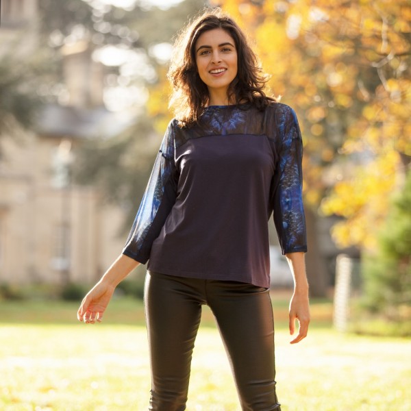 A stunning short jersey top by From My Mother's Garden, a British wearable art fashion label, using the pretty, exclusive WISHES print on the shoulders and sleeves. Available on colmershill.com