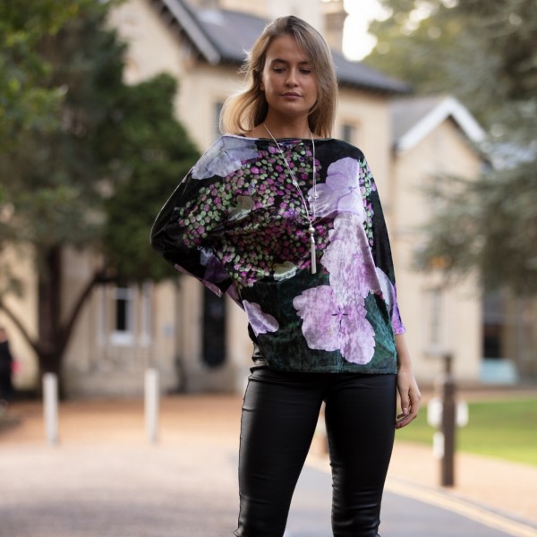 From My Mother's Garden Harmony Velvet Top in the exclusive hydrangea print available on colmershill.com