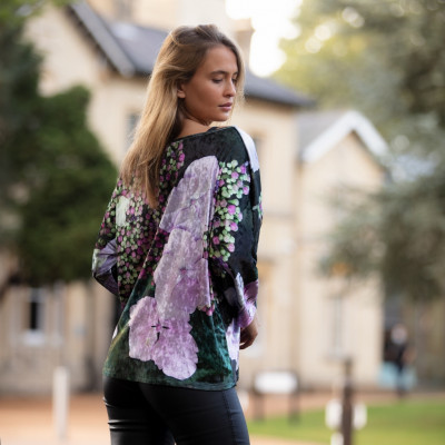 From My Mother's Garden Harmony Velvet Top in the exclusive hydrangea print available on colmershill.com