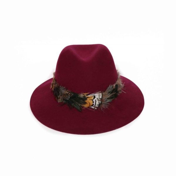 Powder feather band magenta wool trilby hat available on colmershill.com