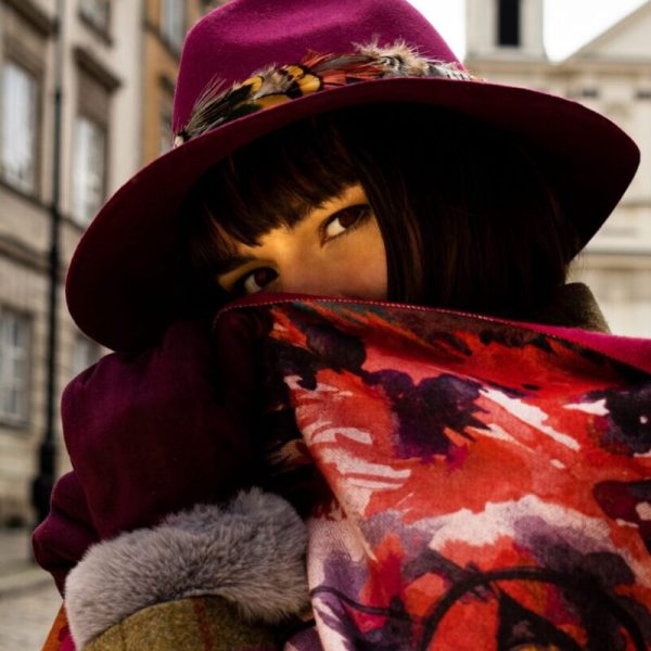 Powder feather band magenta wool trilby hat available on colmershill.com