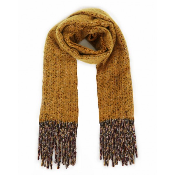 Powder Sandie Scarf is a beautiful mustard yellow colour with a long fringe and is super snug. Makes a great gift or present for yourself. Available on colmershill.com