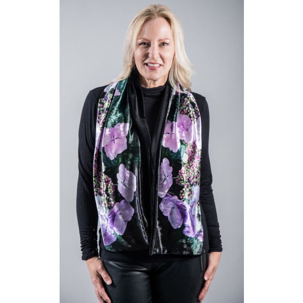 From My Mother's Garden Velvet Scarf in the Harmony Hydrangea print available on colmershill.com