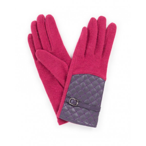 Powder Lizzy wool gloves in raspberry with aubergine quilted panel available on colmershill.com