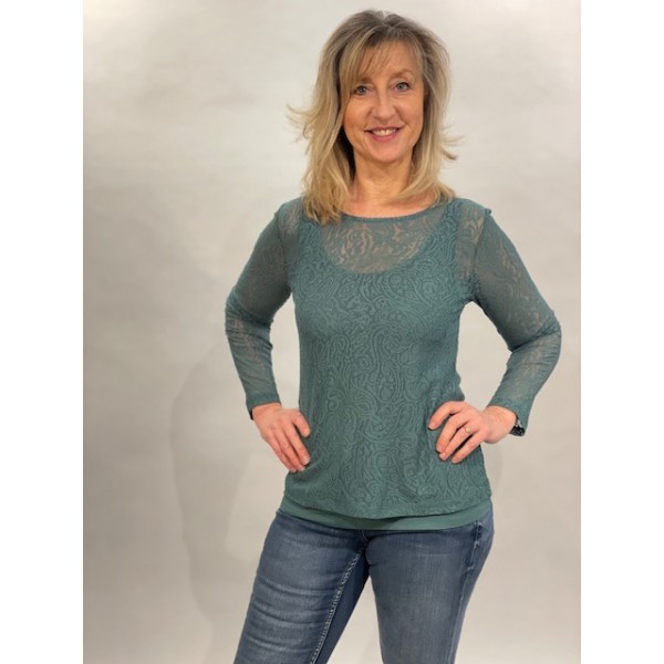 Simclan lace top with a separate vest undertop which has long sleeves and comes in 3 colours available on colmershill.com