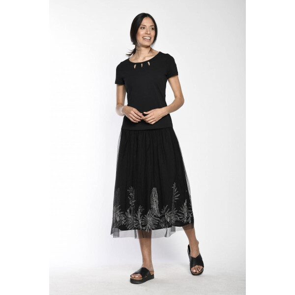 Simclan cut-out detail top in black with short sleeves available on colmershill.com