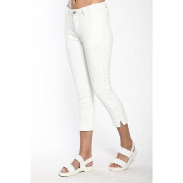 Simclan 5 Pocket White Cropped Jeans with a plait detail up the side of the legs available on colmershill.com