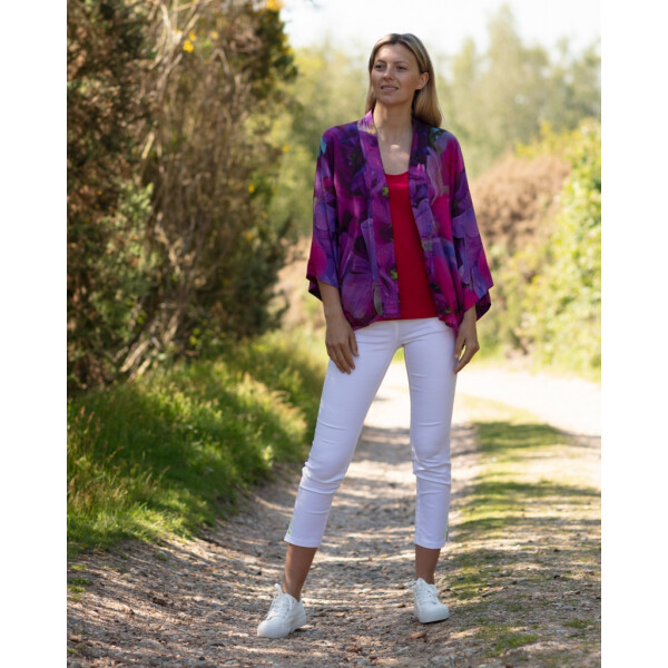 From My Mother's Garden Kimono in the exclusive Sweet Pea print in pinks and mauves available on colmershill.com