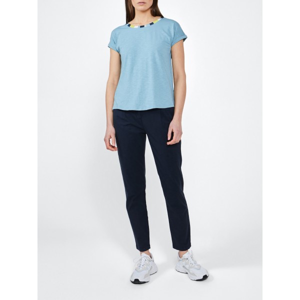 Sandwich T-shirt top in either pale blue or white with a stripe collar 21101872 available on colmershill.com