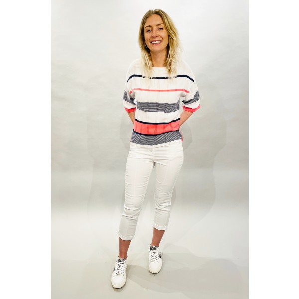 Marble Striped Sweater 6109_135 with white, coral and navy available on colmershill.com