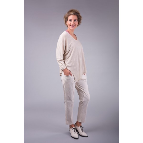 Elsewhere Olivia Jumper with the Romy Trousers made from a cotton-linen fabric with an elasticated waistband available on colmershill.com
