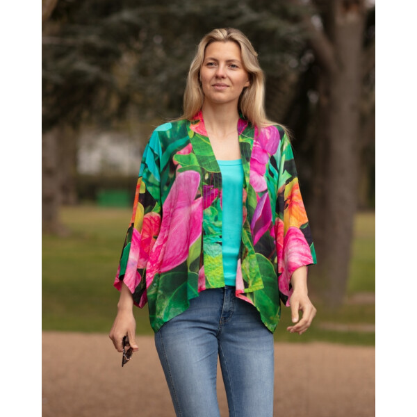 From My Mother's Garden Summer Dreams kimono in pink, green, aqua and orange available on colmershill.com