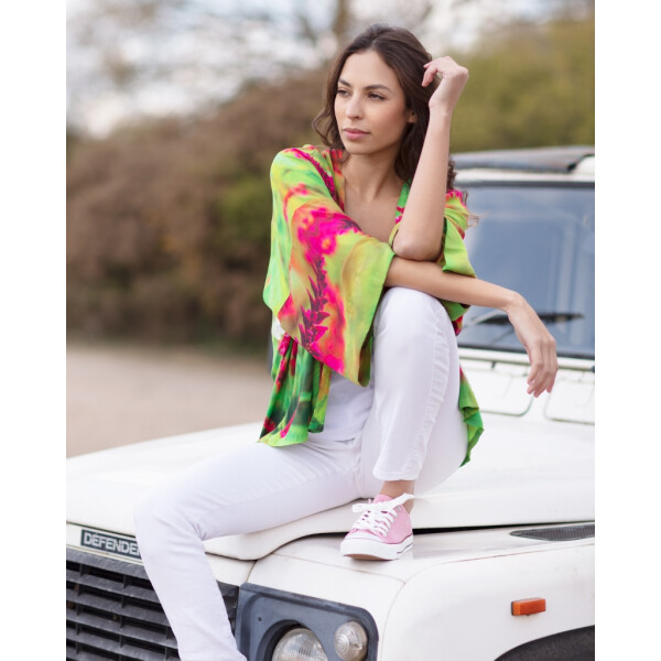From My Mother's Garden Gives Me Butterflies Kimono in lime green available on colmershill.com