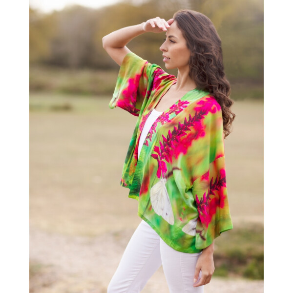 From My Mother's Garden Gives Me Butterflies Kimono in lime green available on colmershill.com