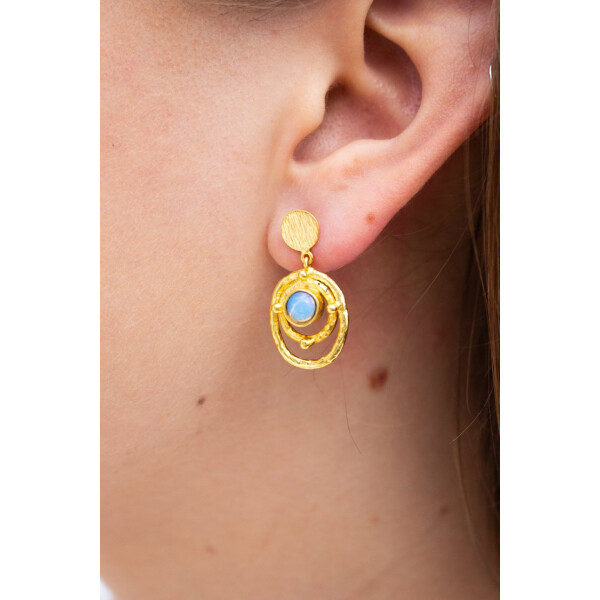 My Doris Aqua Oval Layer Drop Earrings Gold available on colmershill.com