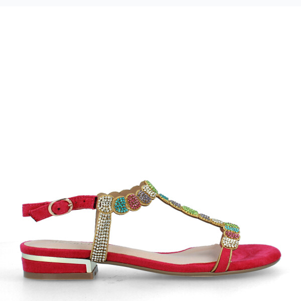 MENBUR FUCHSIA LOW HEEL DIAMANTE SANDALS