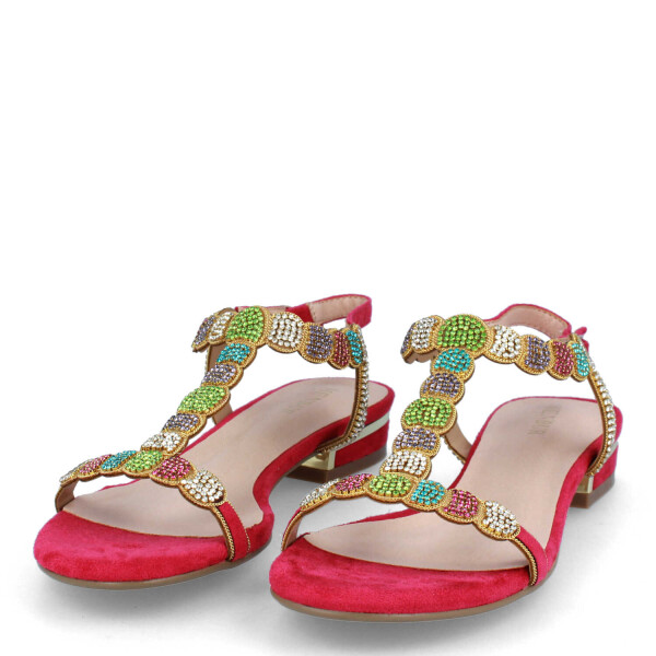 MENBUR FUCHSIA LOW HEEL DIAMANTE SANDALS