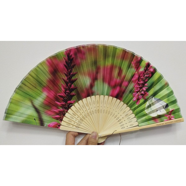 From My Mother's Garden hand opening hand fans are handmade in the traditional Oriental and Japanese style using the exclusive nature-inspired prints from the range. The Gives Me Butterflies fan has natural coloured bamboo spines and and handle with a red and green print of Red Bistort and Green-veined White Butterflies. They come with a matching pouch. Available on top UK stockist colmershill.com