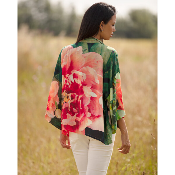 Coral Peony Short Kimono